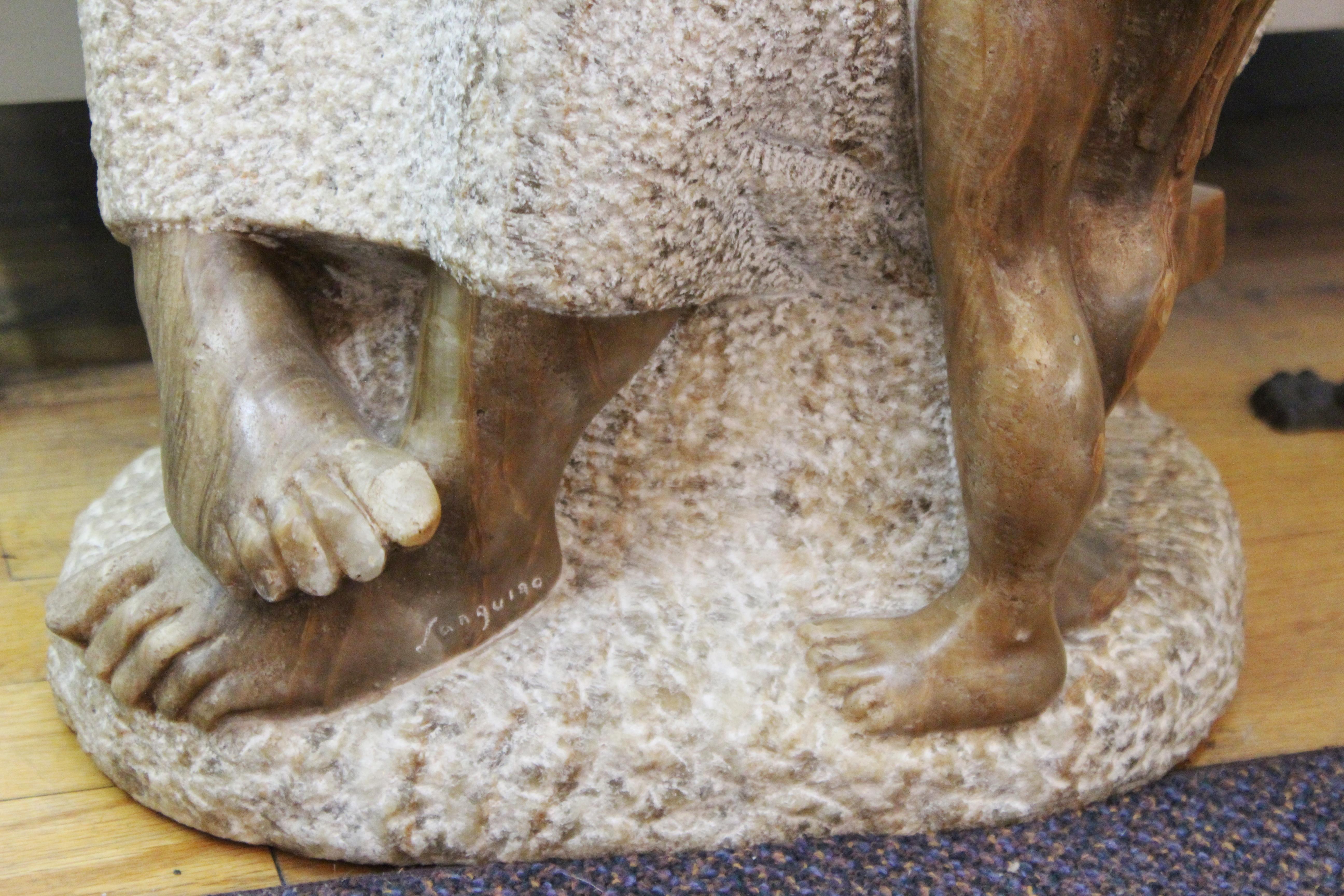 Hand-Carved Luis Sanguino Mid-Century Modern Stone Sculpture of Mother and Child