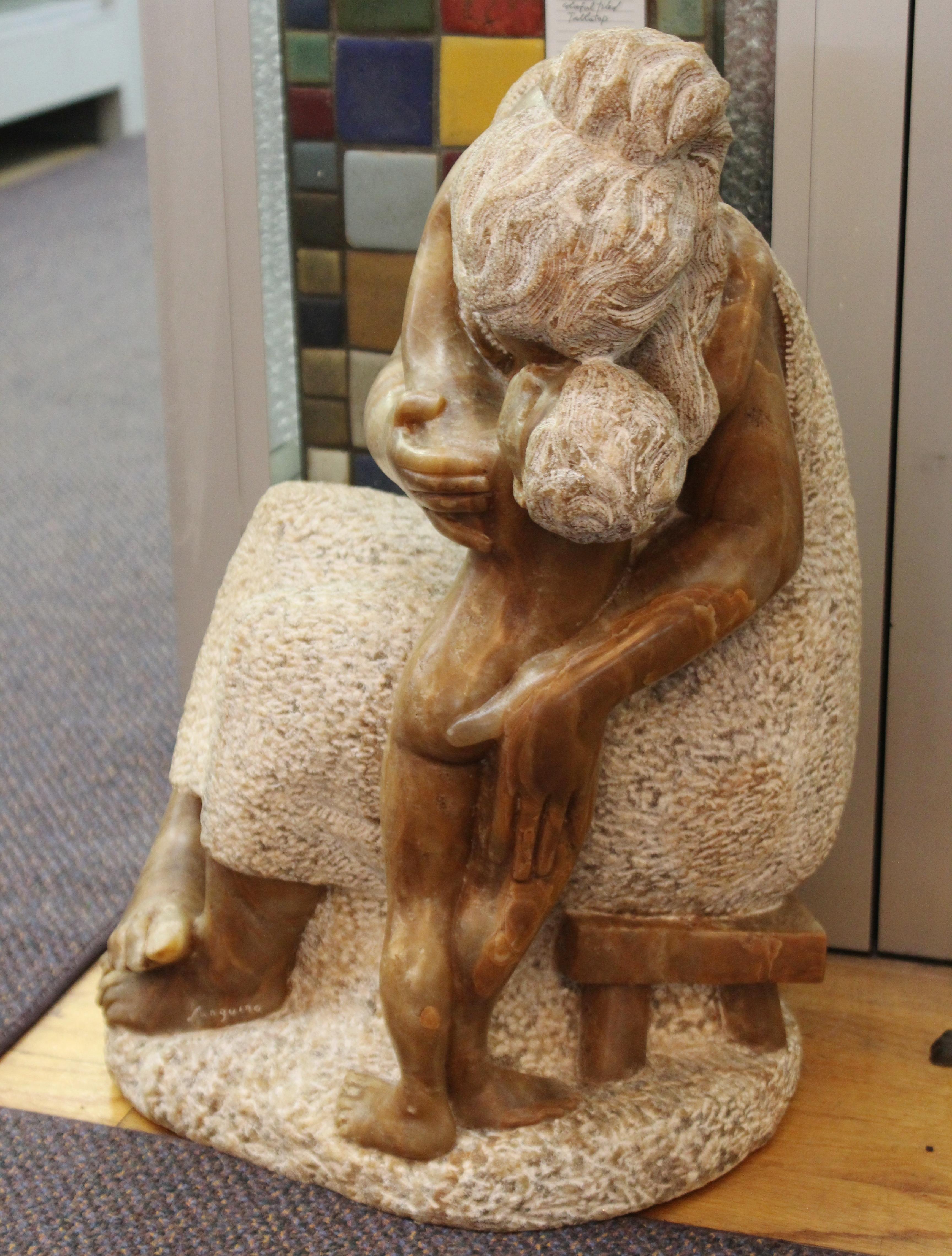 Luis Sanguino Mid-Century Modern Stone Sculpture of Mother and Child In Good Condition In Astoria, NY