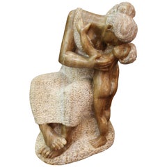 Luis Sanguino Mid-Century Modern Stone Sculpture of Mother and Child