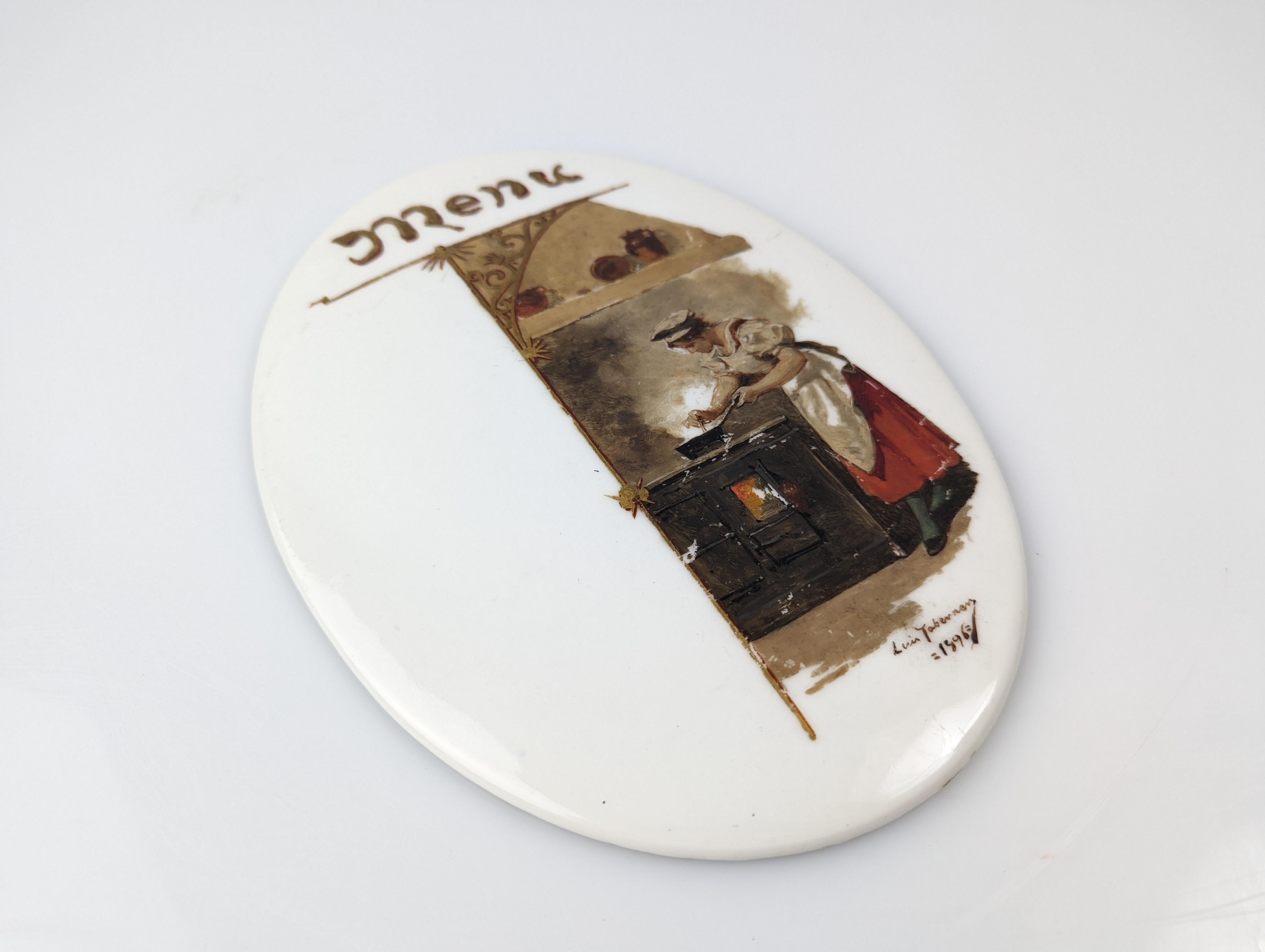 Luis Taberner Öl auf Porzellan Speisekarte Plaque Realist Spanien 1896 im Zustand „Gut“ im Angebot in Benalmadena, ES