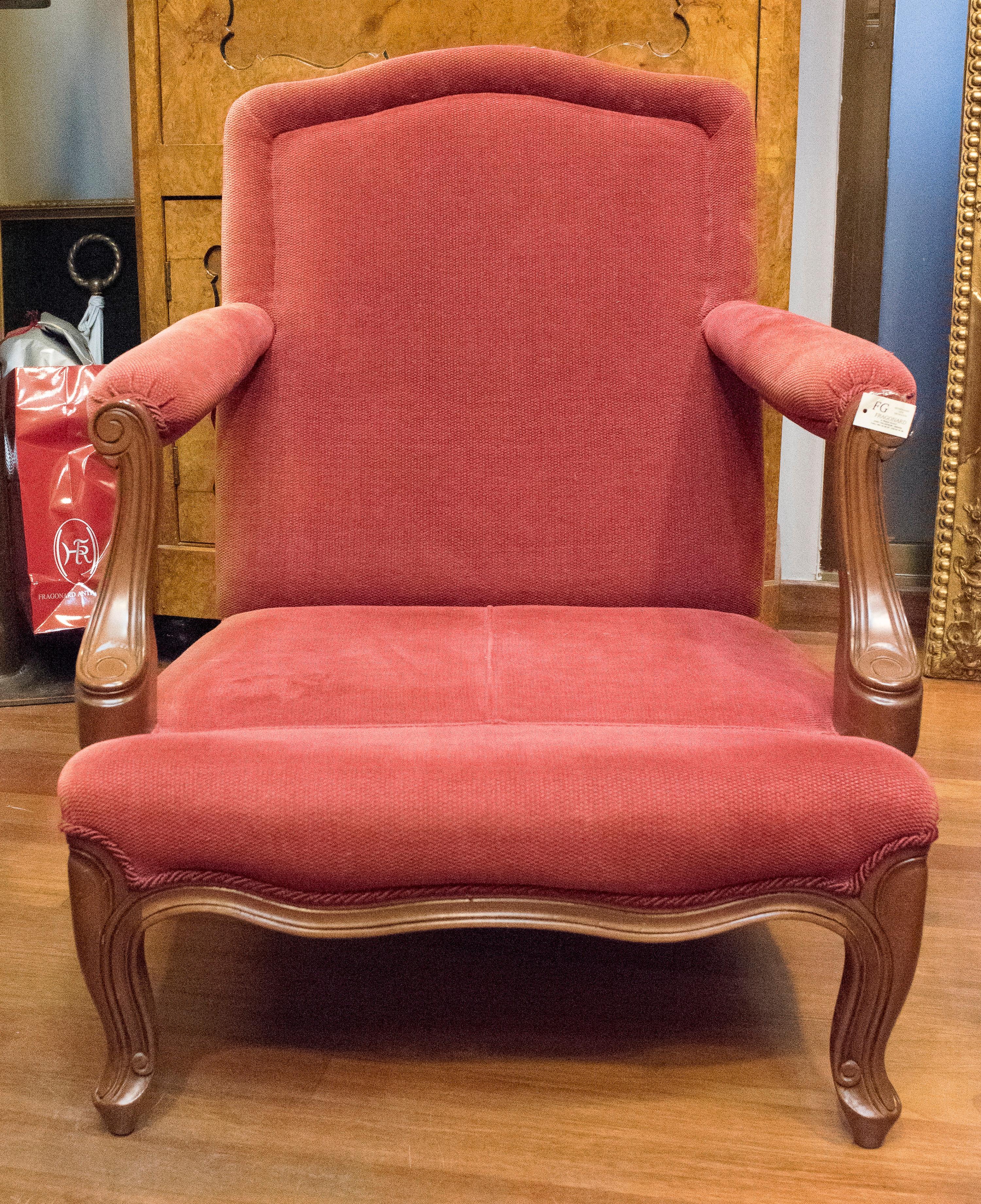 Luis XV Style Pink Upholstered Walnut French Luis XV Armchairs, 1980s 6