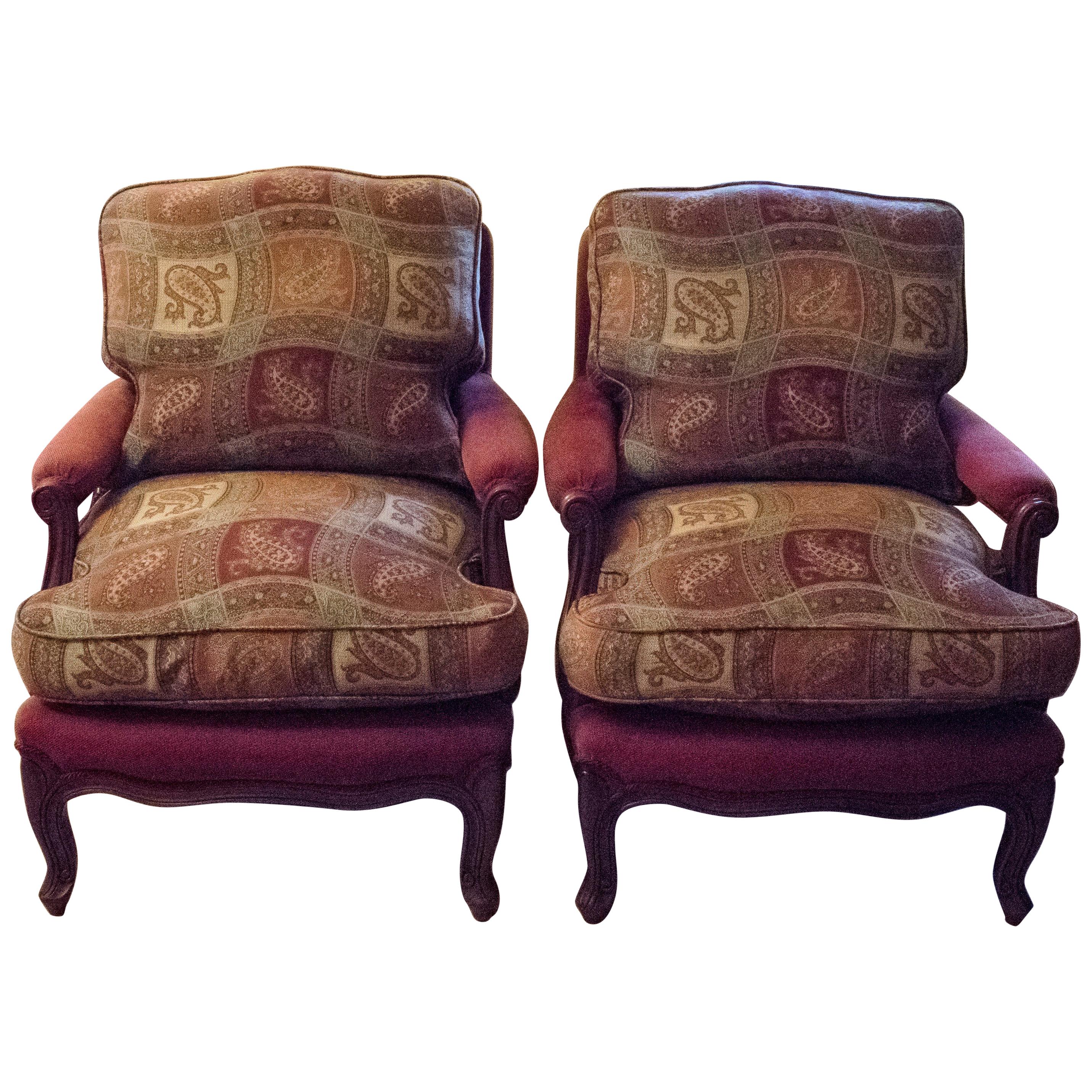 Luis XV Style Pink Upholstered Walnut French Luis XV Armchairs, 1980s