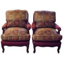 Luis XV Style Pink Upholstered Walnut French Luis XV Armchairs, 1980s