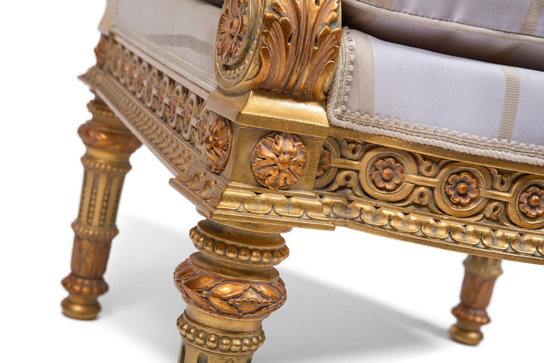 Louis XVI Luis XVI Armchair, Wood Frame Hand Carved, Gold Leaf Finishing, Made in Italy For Sale