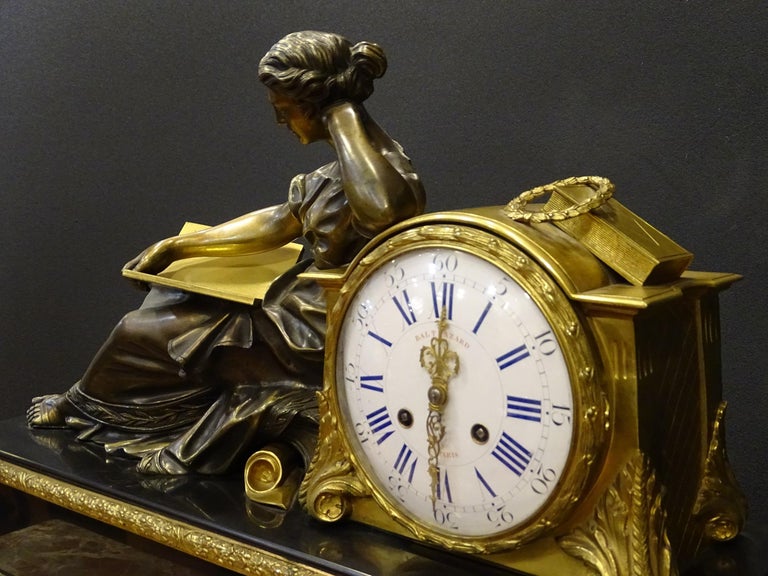 Louis XVI French Mantel Clock Tableclock, Balthazar París, Bronce, Marble For Sale 4