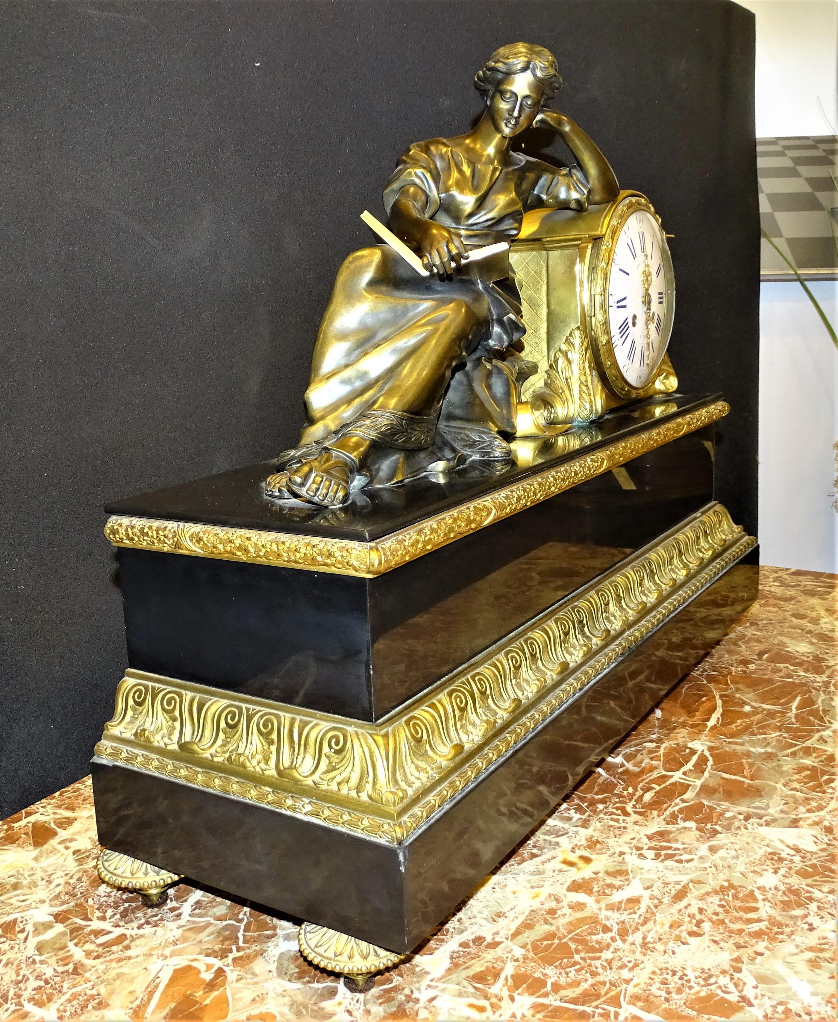 Louis XVI French Mantel Clock Tableclock, Balthazar París, Bronce, Marble 4