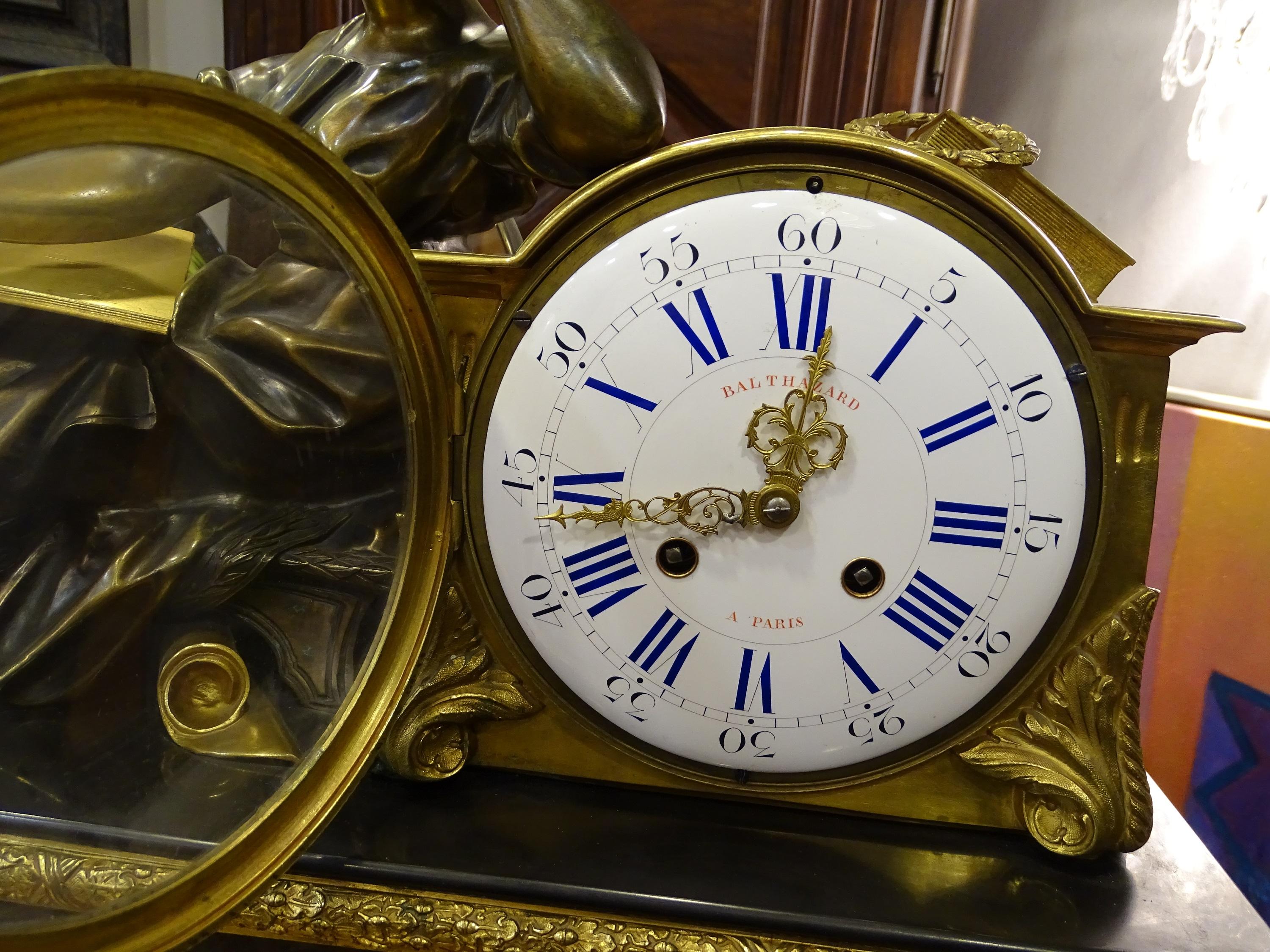 Louis XVI French Mantel Clock Tableclock, Balthazar París, Bronce, Marble 6