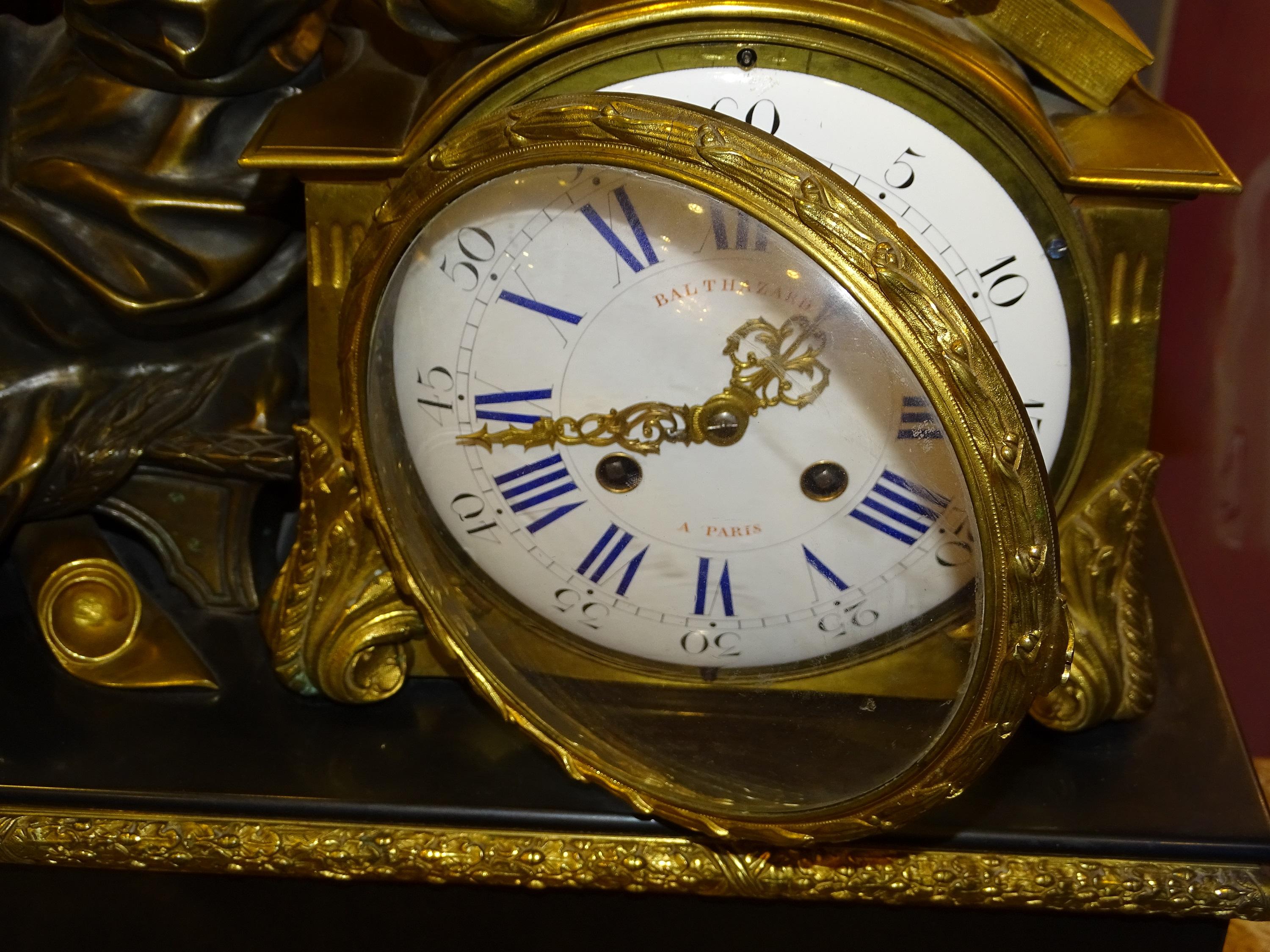 Louis XVI French Mantel Clock Tableclock, Balthazar París, Bronce, Marble 9