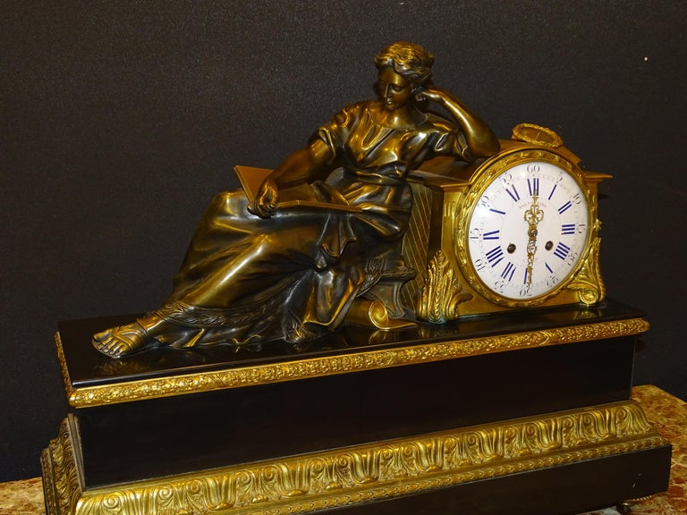 Hand-Crafted Louis XVI French Mantel Clock Tableclock, Balthazar París, Bronce, Marble For Sale