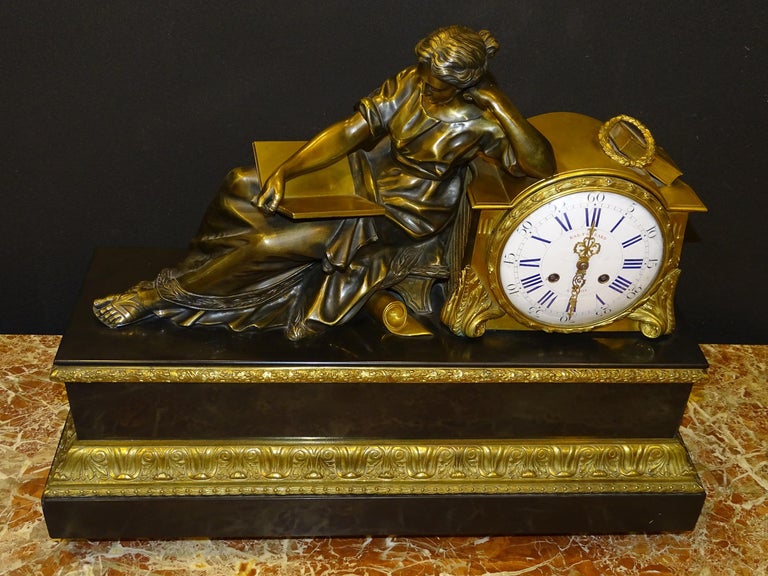 Louis XVI French Mantel Clock Tableclock, Balthazar París, Bronce, Marble For Sale 1