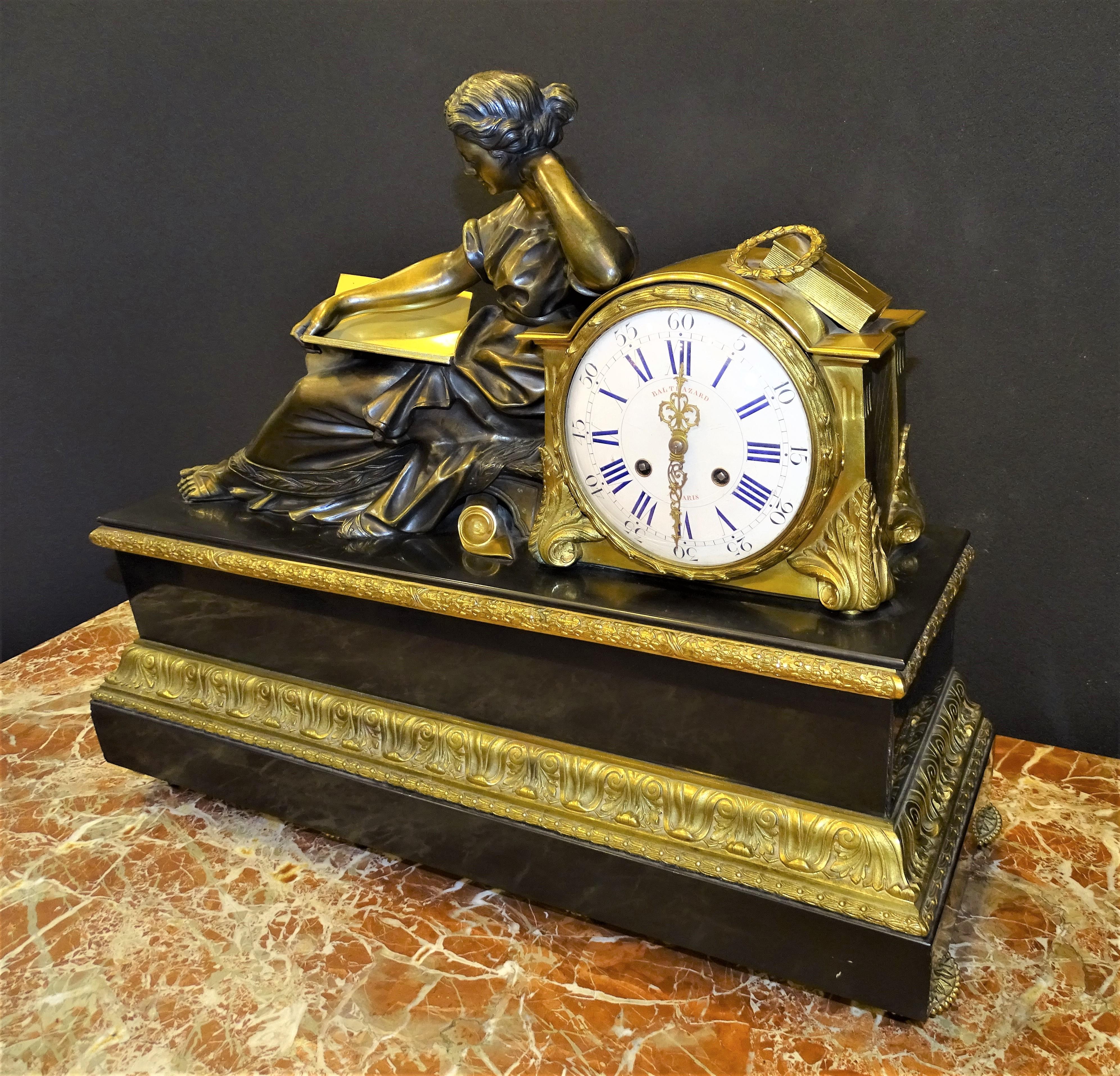 Gold Louis XVI French Mantel Clock Tableclock, Balthazar París, Bronce, Marble
