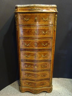 Luis XVI French Wood with Herringbone Marquetry Work Chiffonier-Secretaire