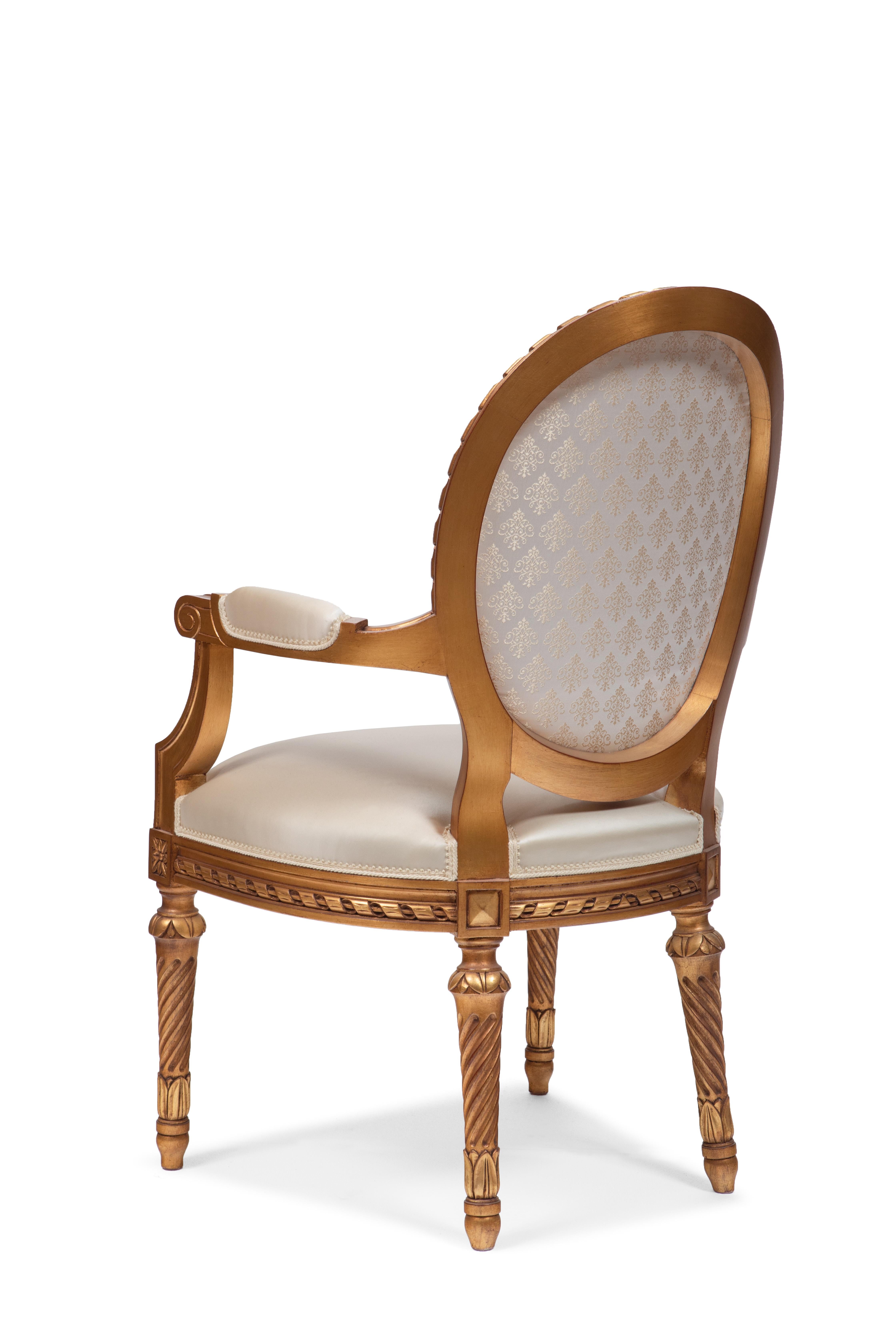 Louis XVI Luis XVI Style Armchair, Hand Carved and Gold Leaf Finishing, Made in Italy For Sale