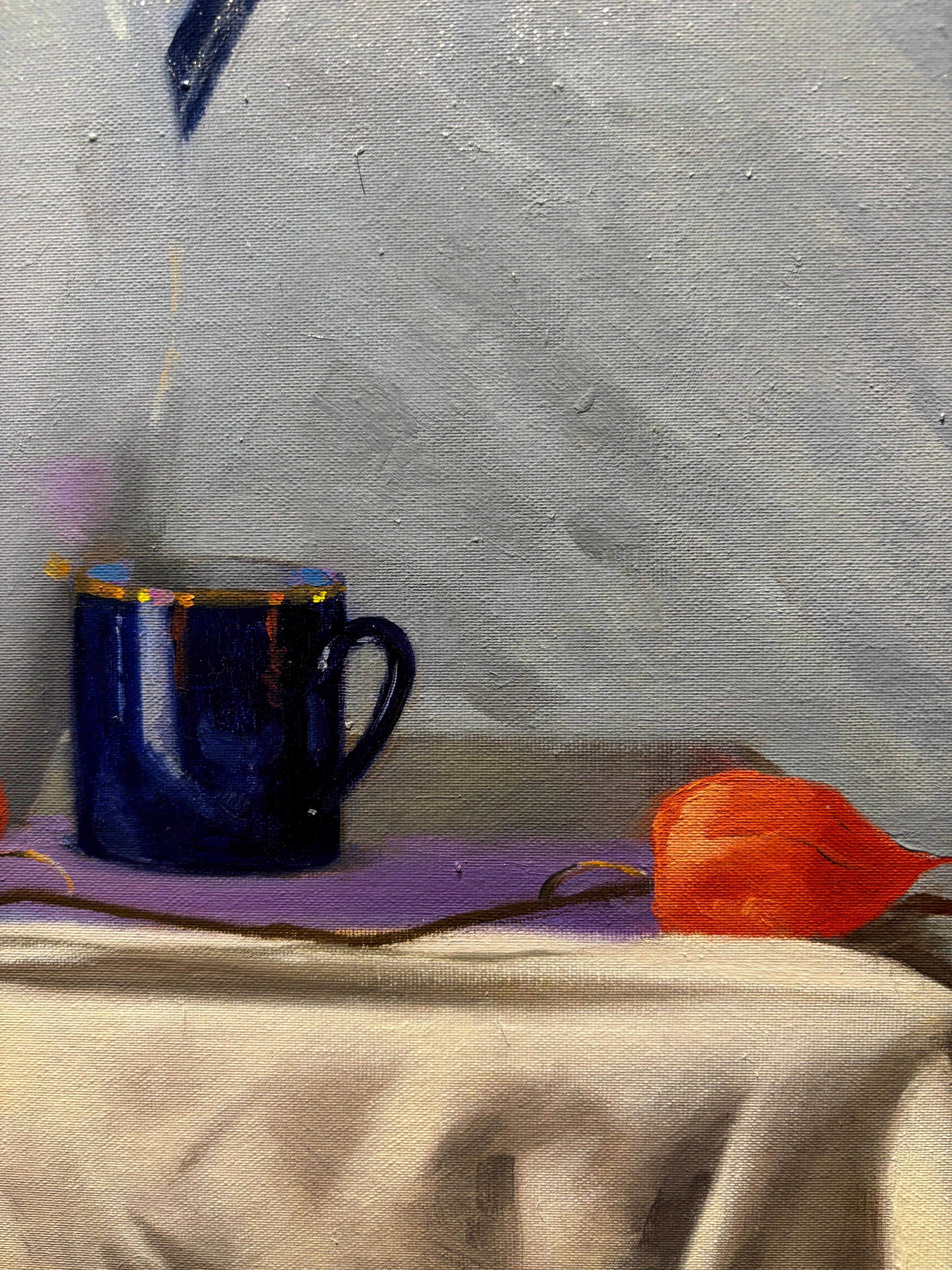 - Esecizio blu e arancio - Olio su tela  cm. 45 x 35 - Still-Life Painting Marrone di Luisa Albert
