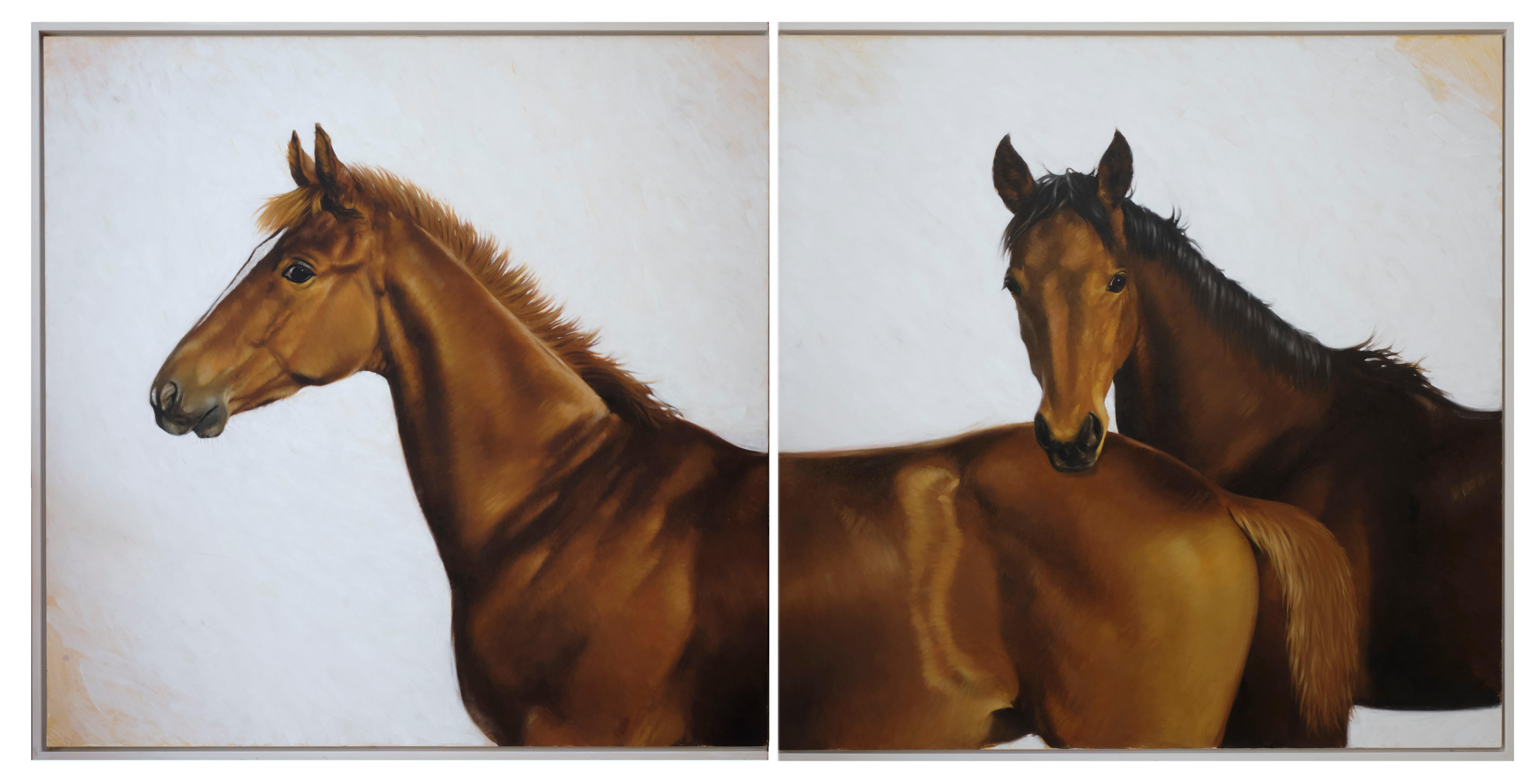 Luisa Albert Animal Painting - "Foals"Horses, Thoroughbreds, Oil 220x 110 (two works)
