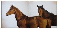 « Foxs », chevaux et pur-sang, huile 220 x 110 (deux œuvres)