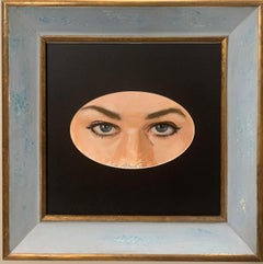 "Les yeux d'une fille"" Bleu , Eyses bleus,lance, coupe, huile, uniquement l'œuvre ovale cm. 21 x 13 