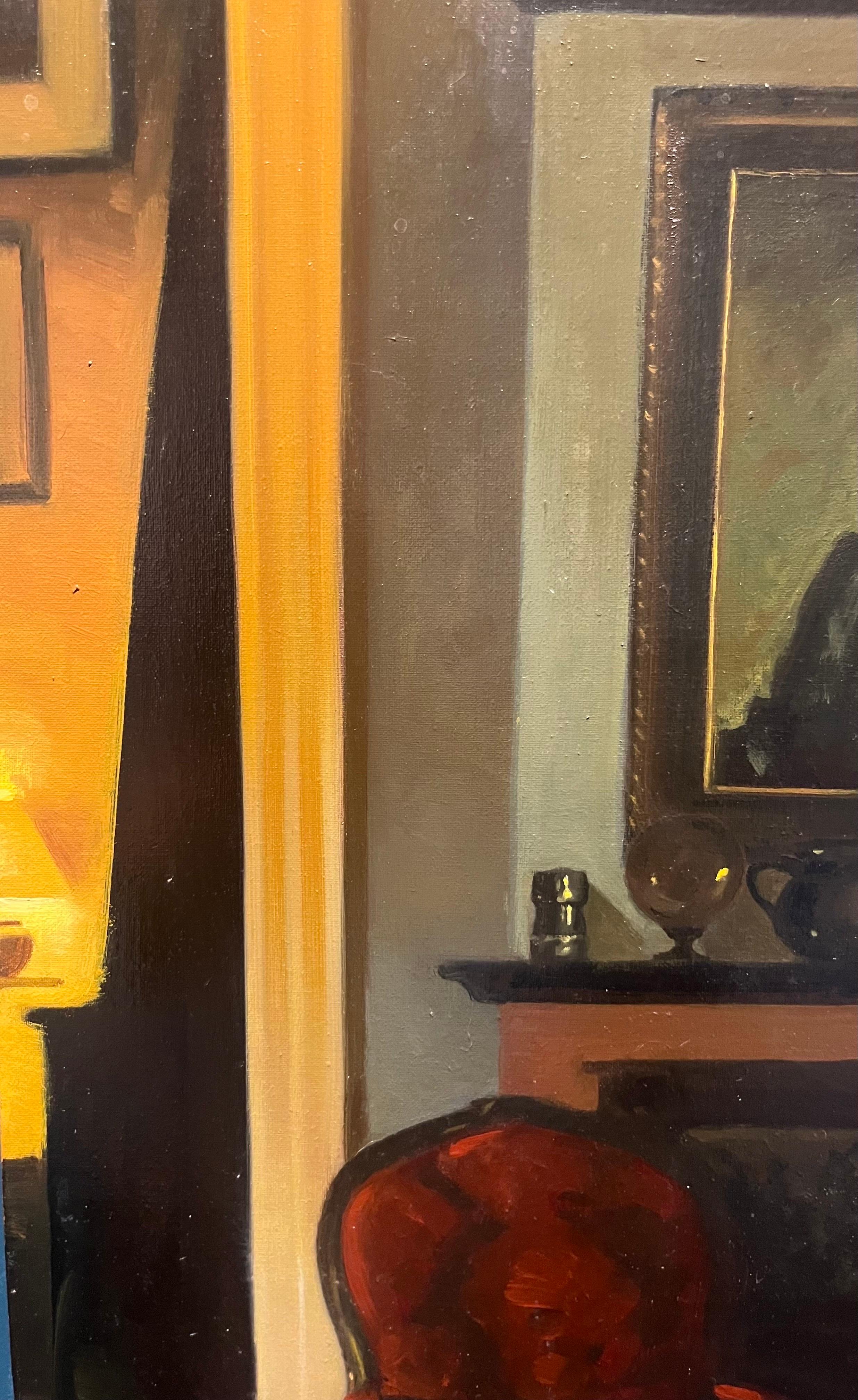 „Interior mit Porträt eines Malers“, Hommage an J.S. Sargent Öl cm. 40 x 70 (Schwarz), Figurative Painting, von Luisa Albert