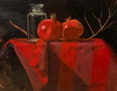 "Red still life with pomegranates" Oil cm. 29 x 23