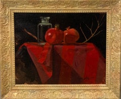"Red still life with pomegranates" Oil cm. 29 x 23