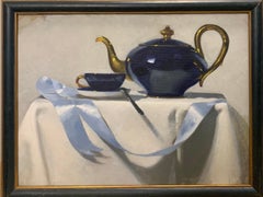 "tea time"Blue, Teapot, tea time, white, kitchen cm. 33 x 25 2015
