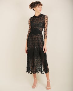 Luisa Beccaria black sheer lace crochet tulle midi maxi dress IT 40