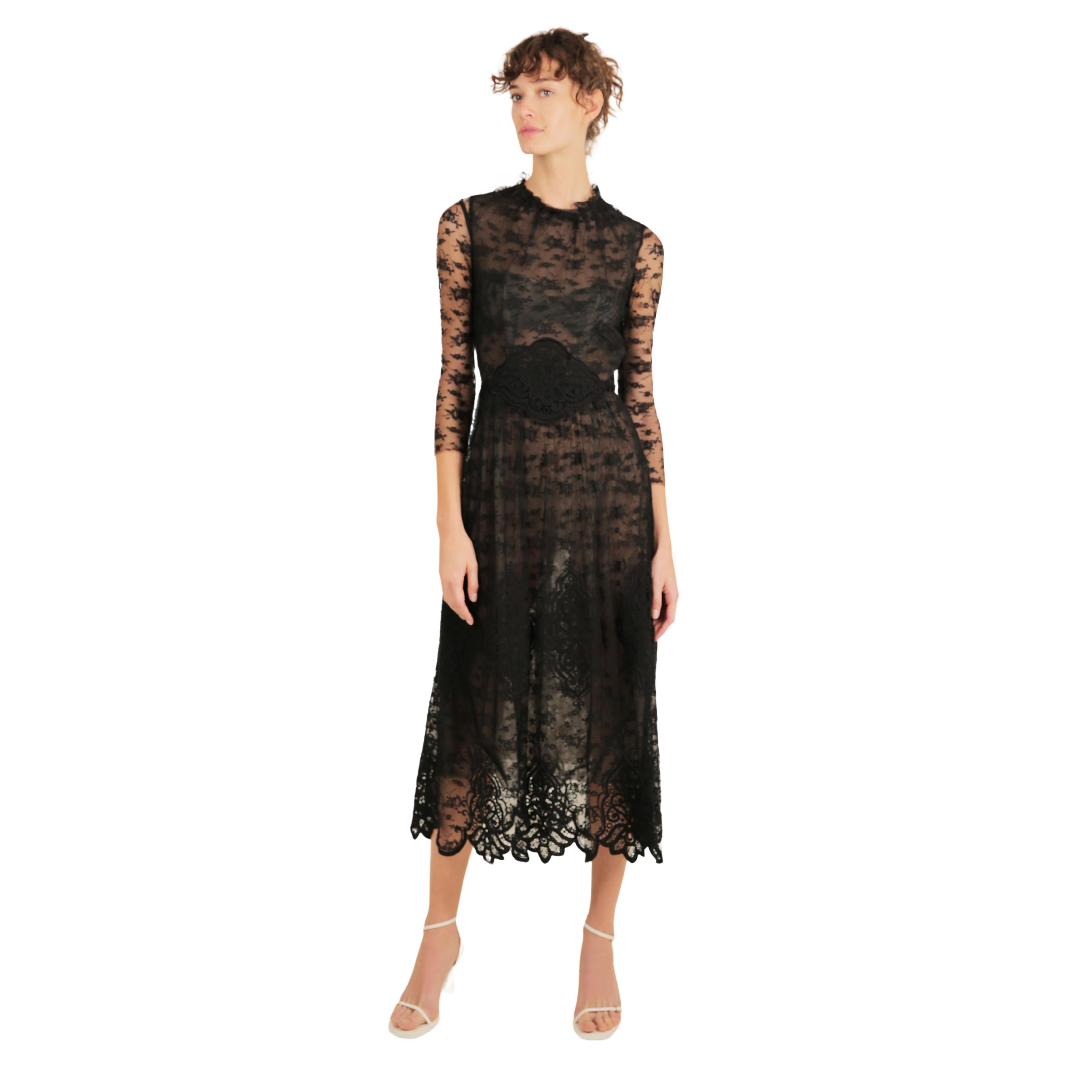 Luisa Beccaria black sheer lace crochet tulle midi maxi dress IT 40 For Sale