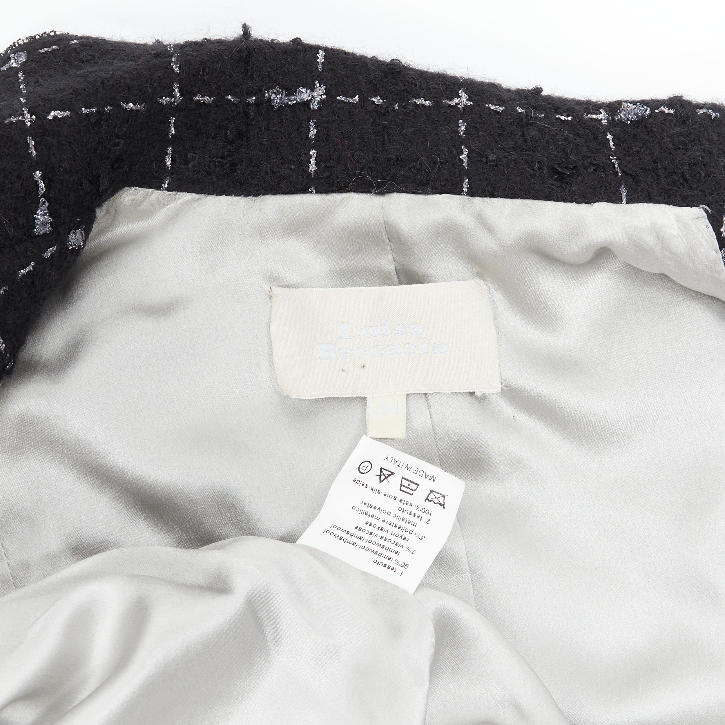 LUISA BECCARIA black silver check embellished tweed jacket skirt set IT44 M 4