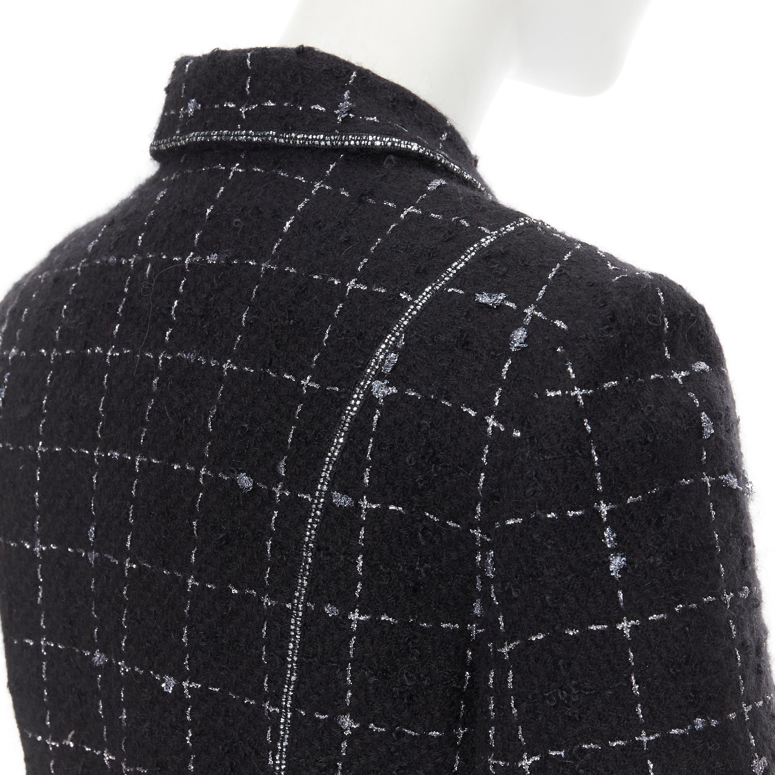 LUISA BECCARIA black silver check embellished tweed jacket skirt set IT44 M In Excellent Condition In Hong Kong, NT