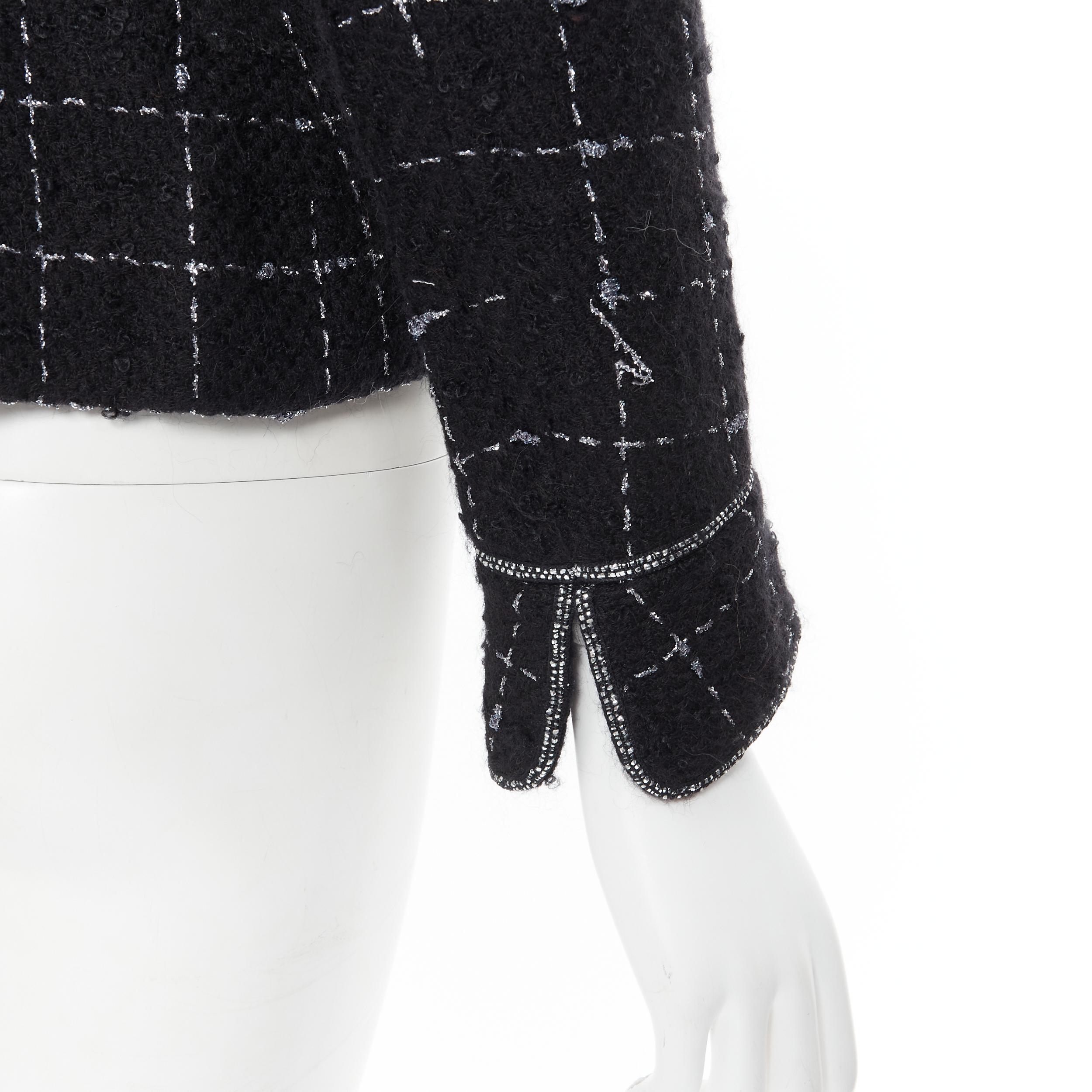 Women's LUISA BECCARIA black silver check embellished tweed jacket skirt set IT44 M
