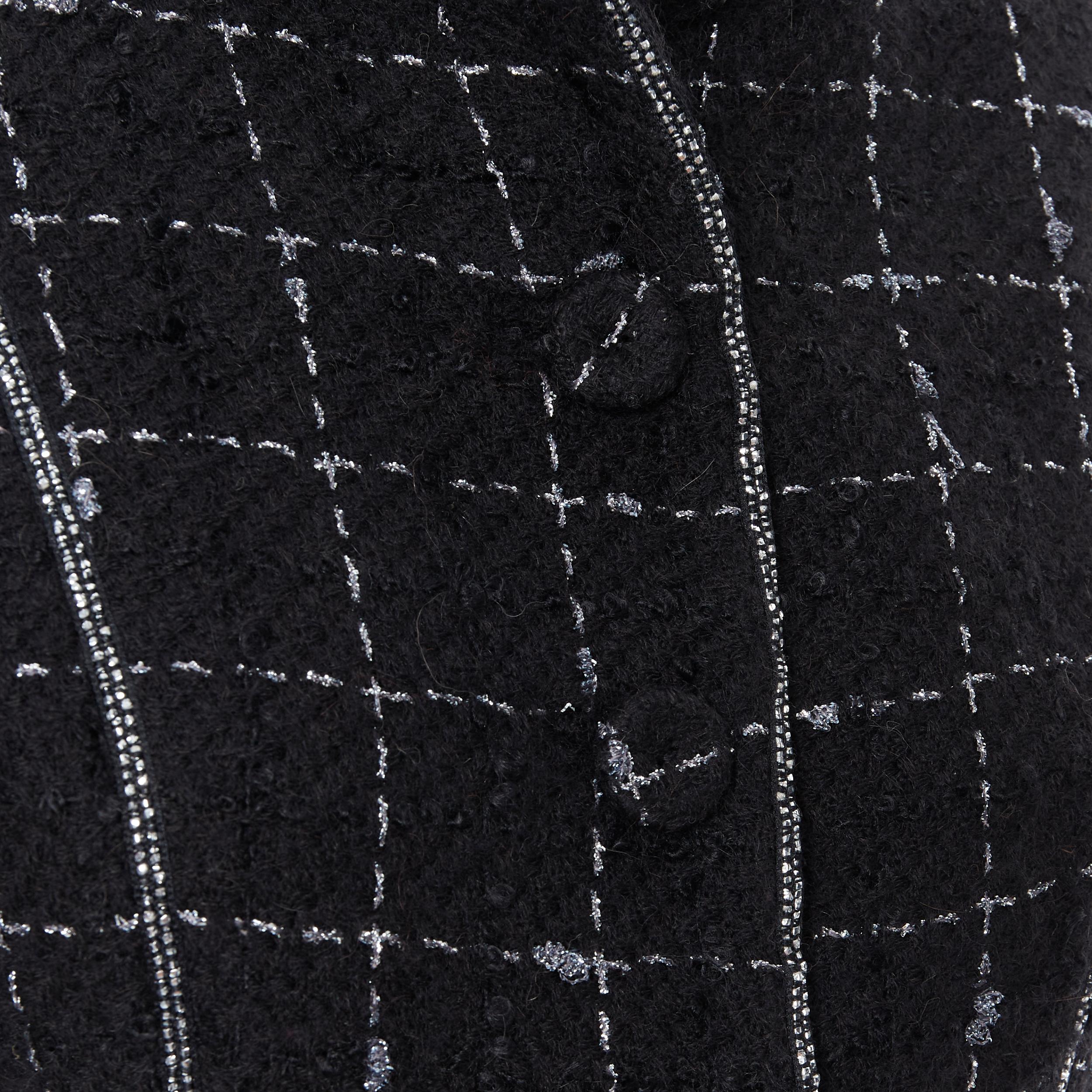 LUISA BECCARIA black silver check embellished tweed jacket skirt set IT44 M 1