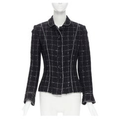 LUISA BECCARIA black silver check embellished tweed jacket skirt set IT44 M