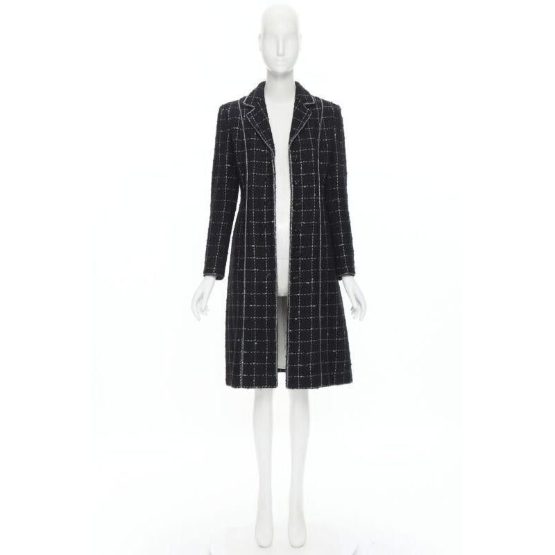 LUISA BECCARIA black silver check glitter tweed embellished long coat IT40 S For Sale 5