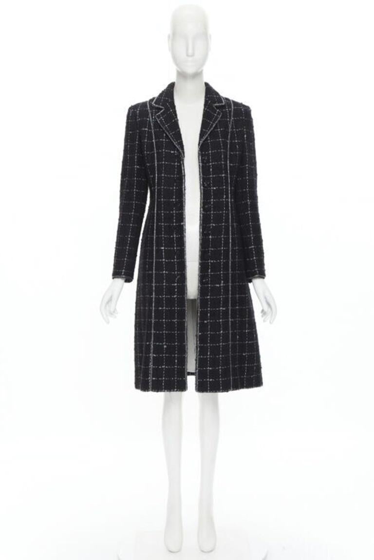 LUISA BECCARIA black silver check glitter tweed embellished long coat IT40 S For Sale 5