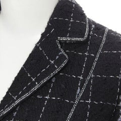 LUISA BECCARIA black silver check glitter tweed embellished long coat IT40 S