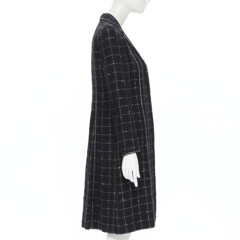 Women's LUISA BECCARIA black silver check glitter tweed embellished long coat IT40 S For Sale
