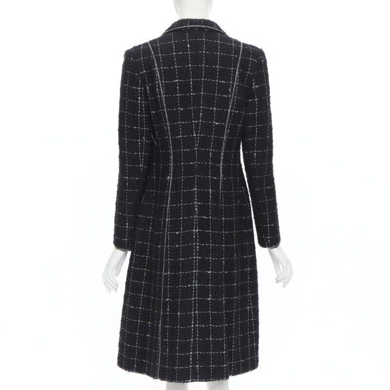 LUISA BECCARIA black silver check glitter tweed embellished long coat IT40 S For Sale 1