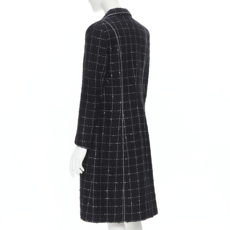 LUISA BECCARIA black silver check glitter tweed embellished long coat IT40 S For Sale 2