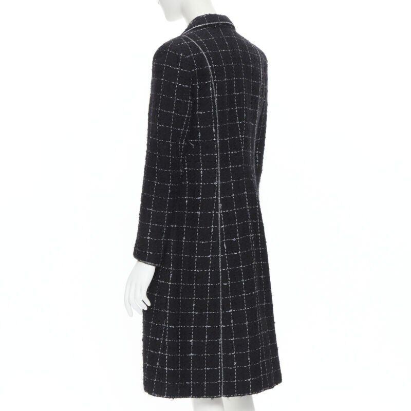LUISA BECCARIA black silver check glitter tweed embellished long coat IT40 S For Sale 2