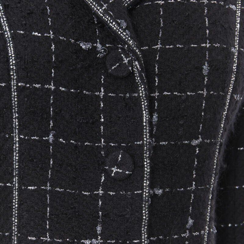 LUISA BECCARIA black silver check glitter tweed embellished long coat IT40 S For Sale 3
