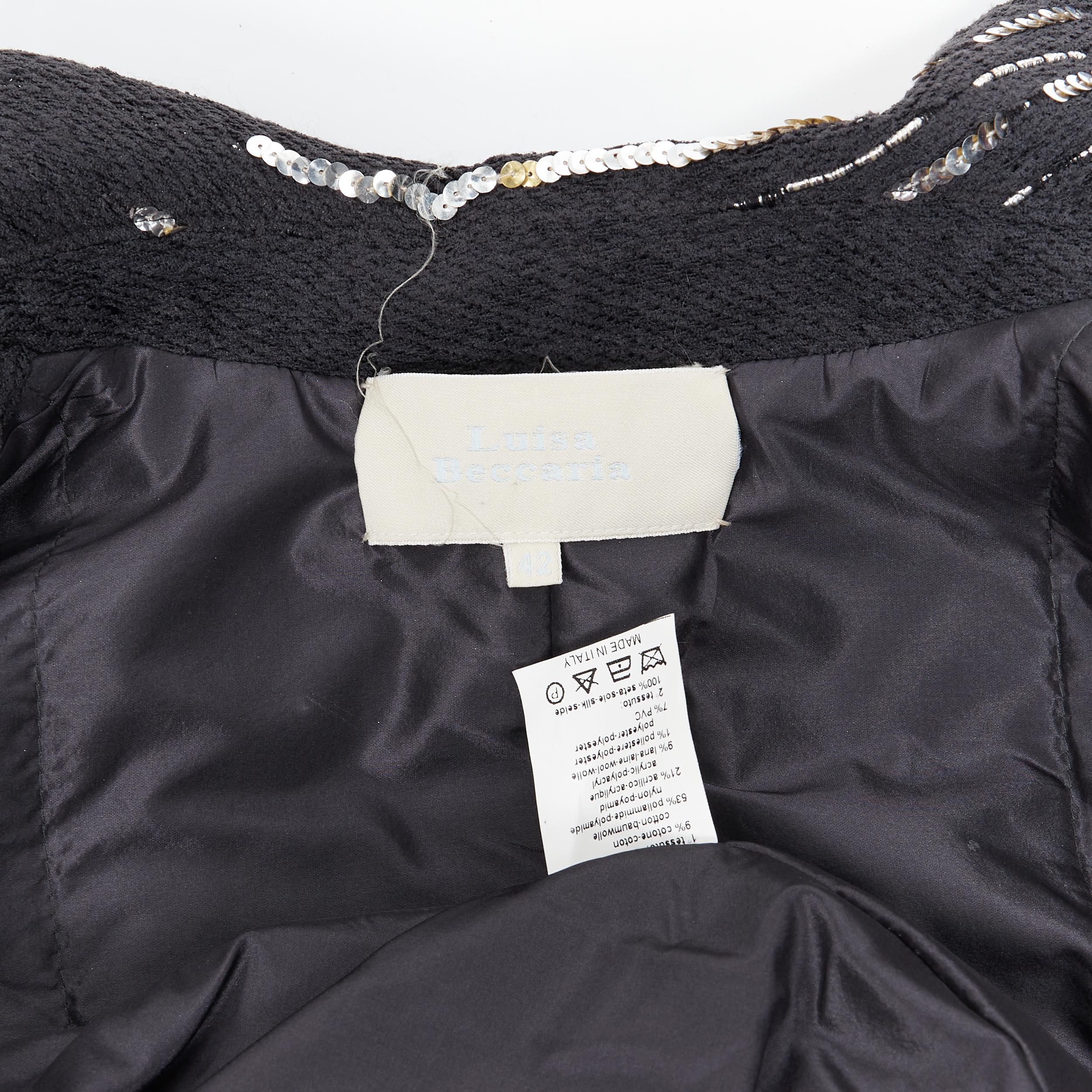 LUISA BECCARIA black tweed silver gold sequins embellished long coat IT42 M 4