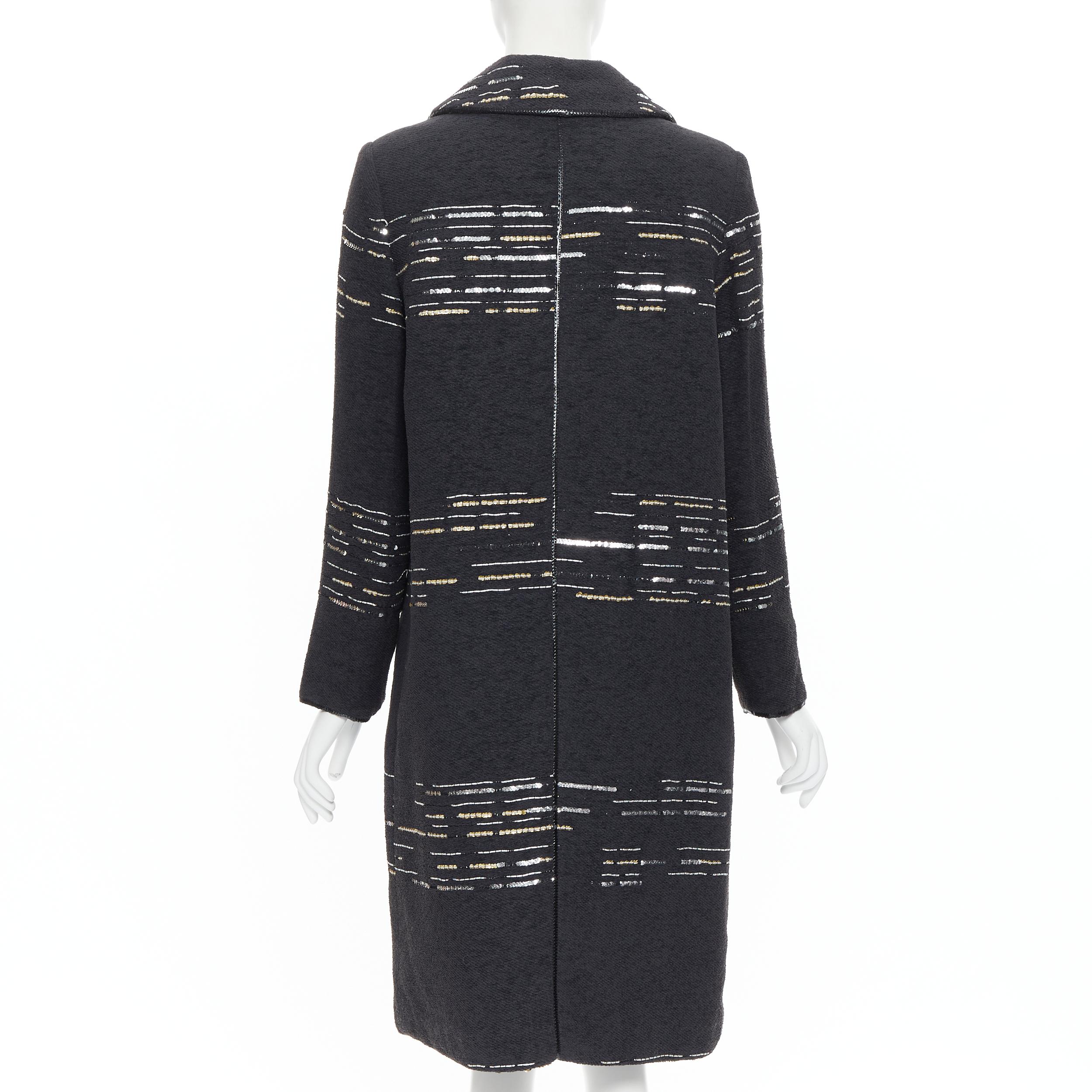 Women's LUISA BECCARIA black tweed silver gold sequins embellished long coat IT42 M