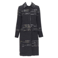 LUISA BECCARIA cappotto lungo in tweed nero impreziosito da paillettes oro e argento IT42 M.