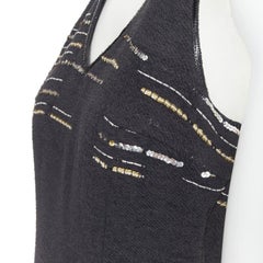 LUISA BECCARIA Kleid aus schwarzem Woll-Tweed mit Gold-Silber-Pailletten-Stickerei IT42 M