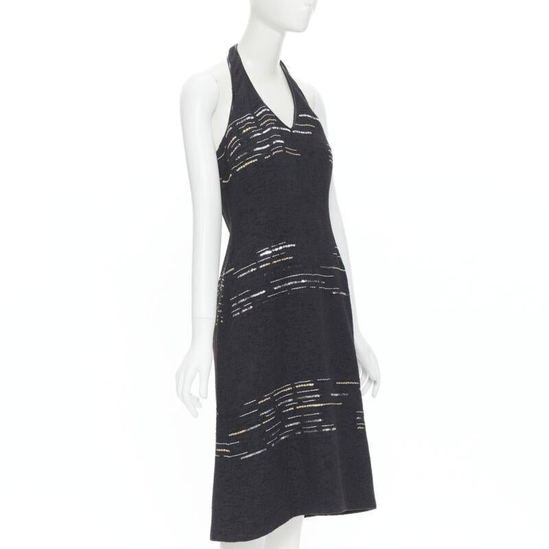 Black LUISA BECCARIA black wool tweed gold silver sequins embroidered dress IT42 M For Sale