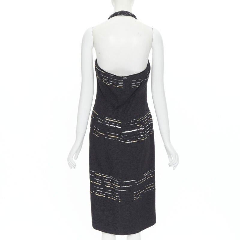 Women's LUISA BECCARIA black wool tweed gold silver sequins embroidered dress IT42 M For Sale