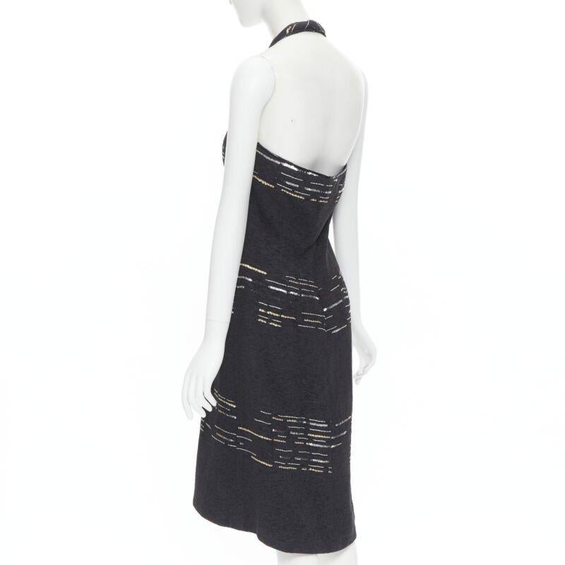 LUISA BECCARIA black wool tweed gold silver sequins embroidered dress IT42 M For Sale 1