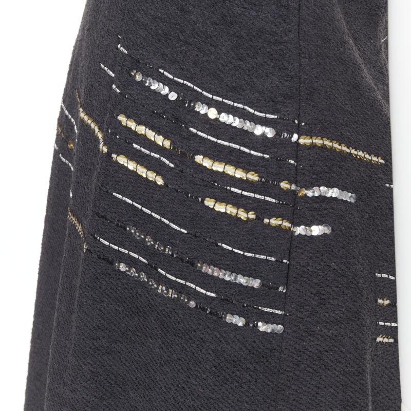 LUISA BECCARIA black wool tweed gold silver sequins embroidered dress IT42 M For Sale 2