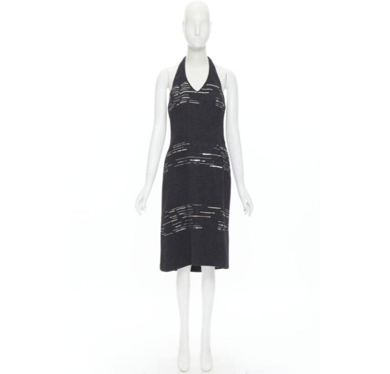 LUISA BECCARIA black wool tweed gold silver sequins embroidered dress IT42 M For Sale 4