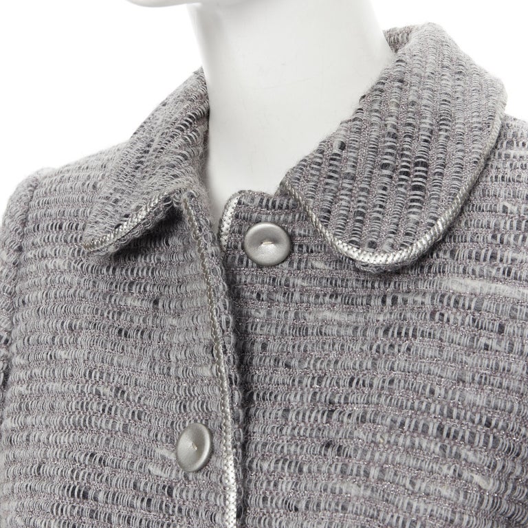 LUISA BECCARIA grey lurex tweed silver leather button jacket skirt set ...